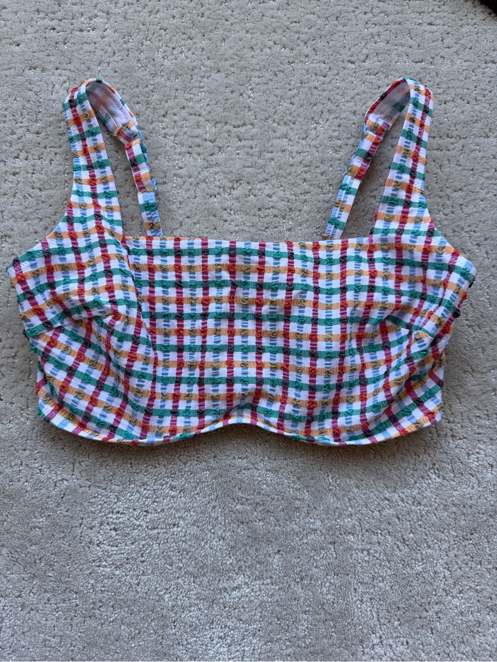 Panache Multicolored Gingham Crop Swim Top in Red, Green, Yellow